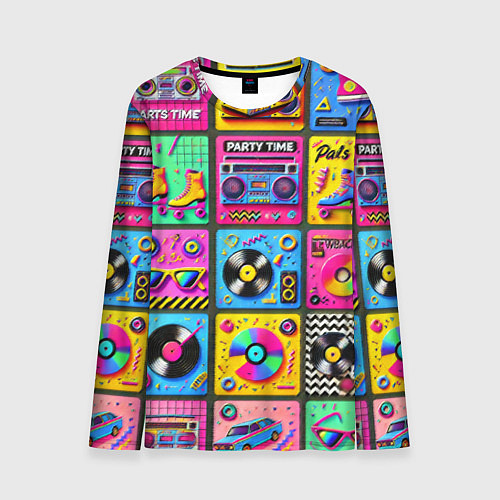 Мужской лонгслив Вибрации 90-х вечеринка в стиле ретро / 3D-принт – фото 1