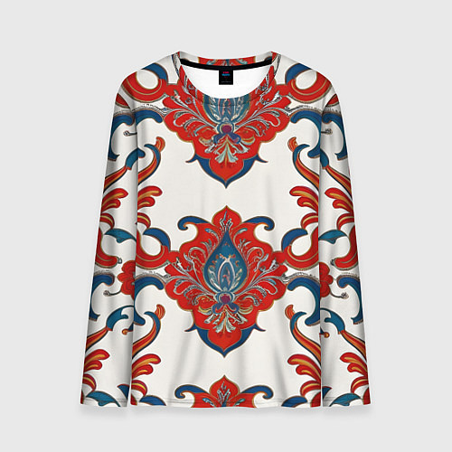 Мужской лонгслив Узор красно-синий на белом фоне / 3D-принт – фото 1