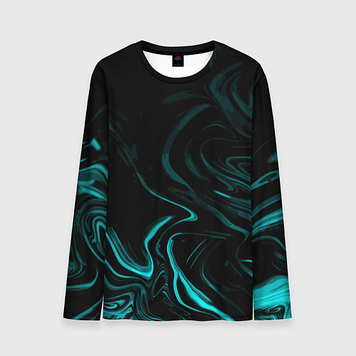 Мужской лонгслив Чёрный с бирюзовыми разводами абстракция / 3D-принт – фото 1