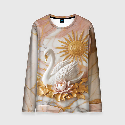 Мужской лонгслив Фарфоровый лебедь и солнце на розовом мраморе / 3D-принт – фото 1