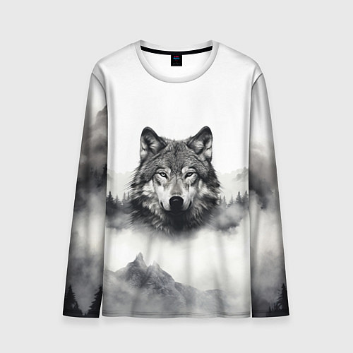 Мужской лонгслив Голова серого волка / 3D-принт – фото 1