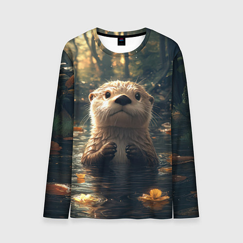 Мужской лонгслив Выдра в летнем пруду / 3D-принт – фото 1