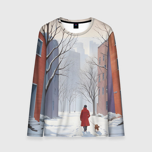 Мужской лонгслив Прогулка зима / 3D-принт – фото 1