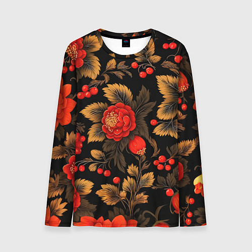 Мужской лонгслив Русская хохлома, цветы, паттерн / 3D-принт – фото 1