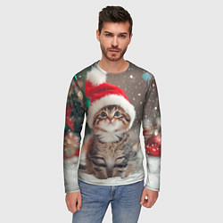 Лонгслив мужской Новогодний котенок и снег, цвет: 3D-принт — фото 2