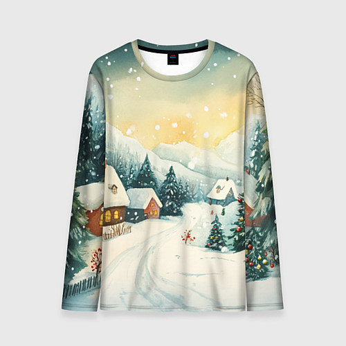 Мужской лонгслив Праздничная деревушка / 3D-принт – фото 1