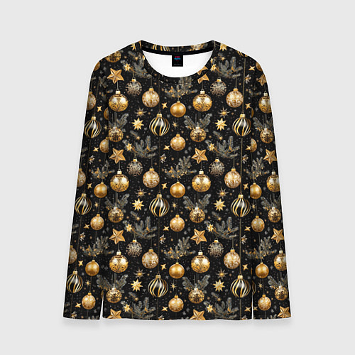 Мужской лонгслив Золотые новогодние шары / 3D-принт – фото 1