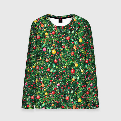 Мужской лонгслив Разноцветные шары на ёлке / 3D-принт – фото 1