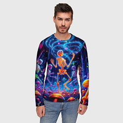 Лонгслив мужской Танец неоновых скелетов под грибами, цвет: 3D-принт — фото 2