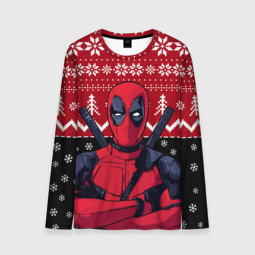 Мужской лонгслив Дэдпул новогодний узор / 3D-принт – фото 1