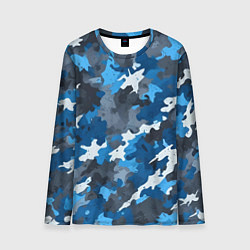 Лонгслив мужской Синий армейский камуфляж, цвет: 3D-принт