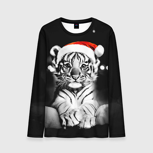 Мужской лонгслив Милый тигрёнок на Рождество / 3D-принт – фото 1