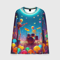 Лонгслив мужской Квинтет скелетов музицирует на грибной поляне, цвет: 3D-принт
