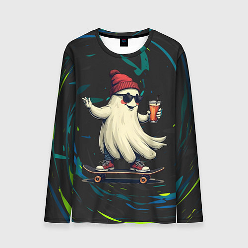 Мужской лонгслив Парень в костюме приведения на скейте / 3D-принт – фото 1