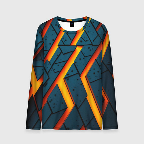 Мужской лонгслив Металлическая броня и оранжевое свечение / 3D-принт – фото 1