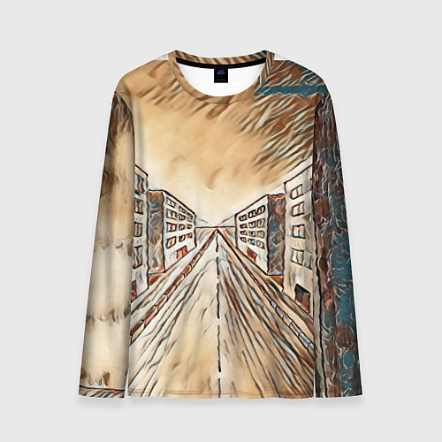 Мужской лонгслив Перспектива мегаполиса / 3D-принт – фото 1