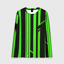 Лонгслив мужской Толстые зелёные полосы на чёрном фоне, цвет: 3D-принт