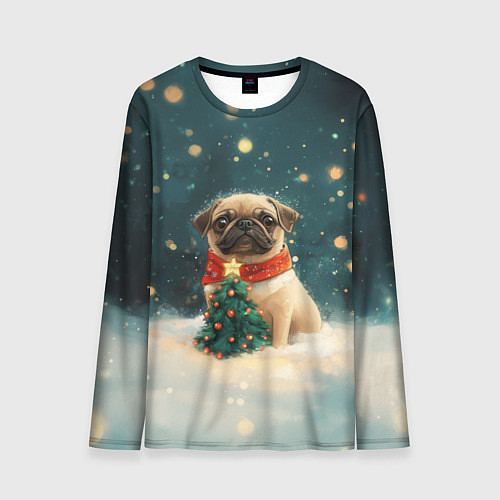 Мужской лонгслив Мопс и маленькая елочка / 3D-принт – фото 1