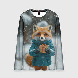 Лонгслив мужской Лисица держит подарок, цвет: 3D-принт
