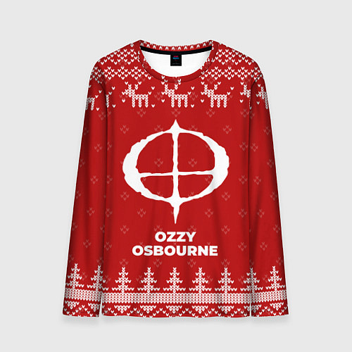 Мужской лонгслив Новогодний Ozzy Osbourne с оленями / 3D-принт – фото 1