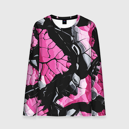 Мужской лонгслив Чёрные линии на чёрно-розовом фоне / 3D-принт – фото 1