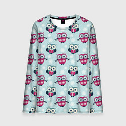 Мужской лонгслив Новогодний паттерн с милыми совами и снежинками