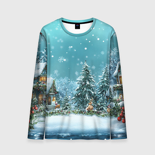 Мужской лонгслив Новогодний снегопад / 3D-принт – фото 1