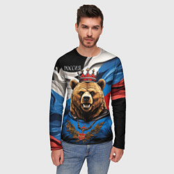 Лонгслив мужской Русский медведь с гербом России на груди на фоне ф, цвет: 3D-принт — фото 2