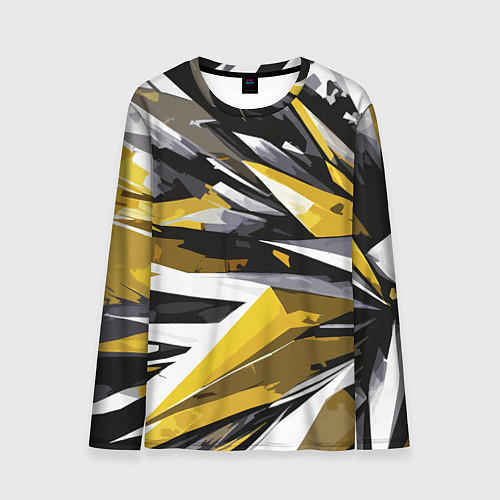 Мужской лонгслив Чёрно-жёлто-белая абстракция / 3D-принт – фото 1