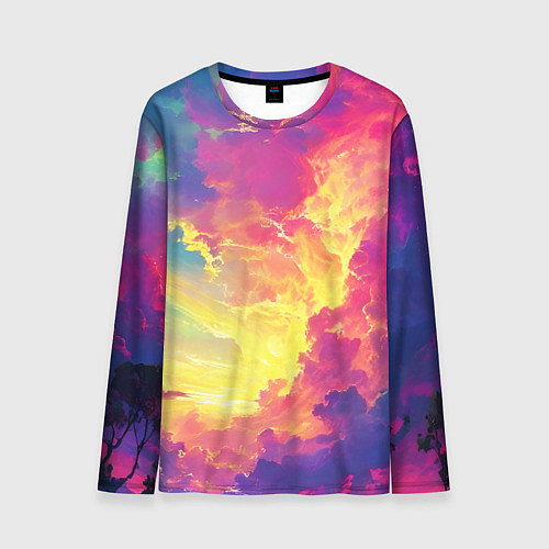 Мужской лонгслив Розовые облака на синем небе / 3D-принт – фото 1