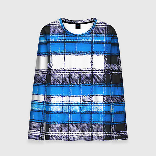 Мужской лонгслив Чёрные полосы на сине-белом фоне / 3D-принт – фото 1