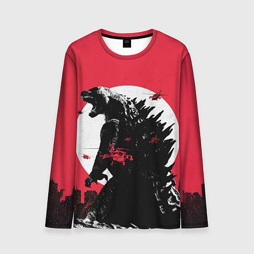 Мужской лонгслив Godzilla destroys the city / 3D-принт – фото 1