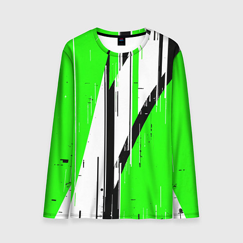 Мужской лонгслив Black and white vertical stripes on a green backgr / 3D-принт – фото 1