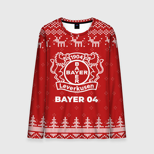 Мужской лонгслив Новогодний Bayer 04 с оленями / 3D-принт – фото 1