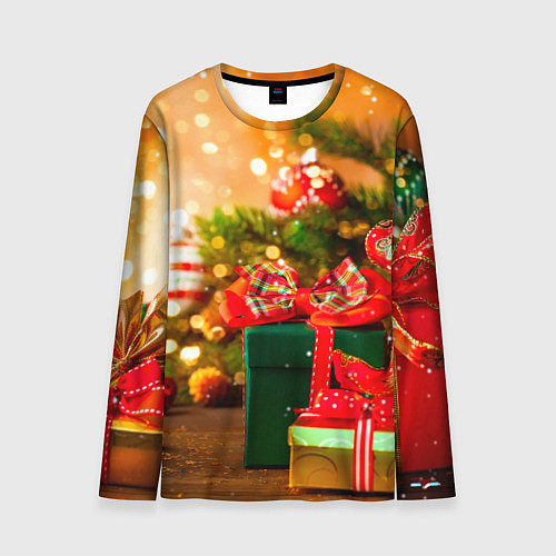 Мужской лонгслив Новогодние подарки под ёлку / 3D-принт – фото 1