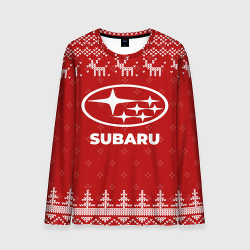 Мужской лонгслив Новогодний Subaru с оленями / 3D-принт – фото 1