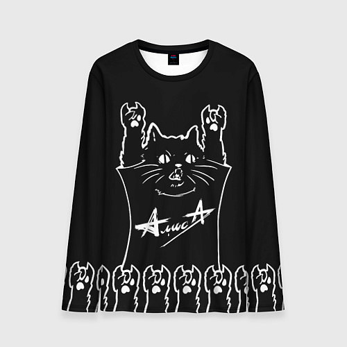 Мужской лонгслив Алиса - рок кот / 3D-принт – фото 1