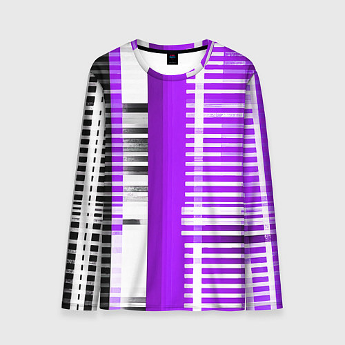 Мужской лонгслив Белые полосы на чёрно-фиолетовом фоне / 3D-принт – фото 1