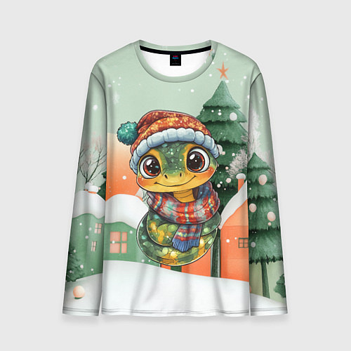 Мужской лонгслив Новогодняя змейка в шарфике / 3D-принт – фото 1