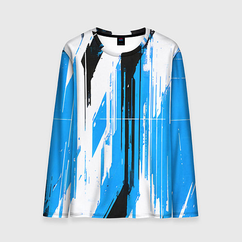 Мужской лонгслив Вертикальные чёрно-белые линии на синем фоне / 3D-принт – фото 1