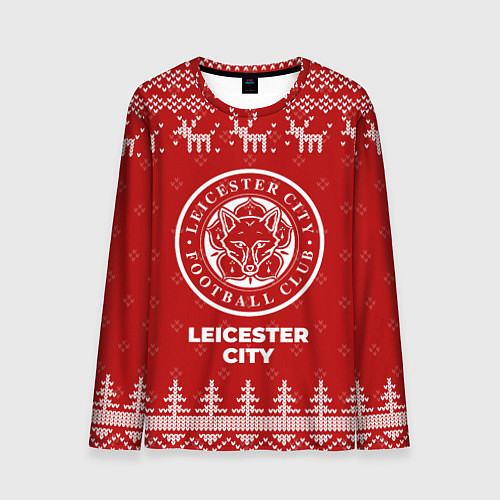 Мужской лонгслив Новогодний Leicester City с оленями / 3D-принт – фото 1