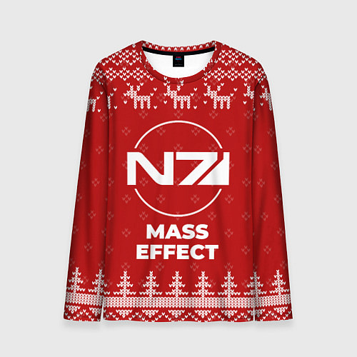 Мужской лонгслив Новогодний Mass Effect с оленями / 3D-принт – фото 1