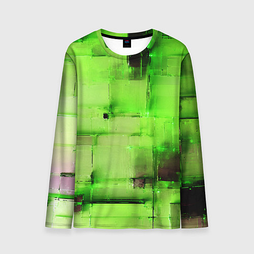 Мужской лонгслив Чёрные пятна на зелёном фоне абстракция / 3D-принт – фото 1