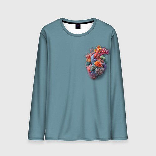 Мужской лонгслив Яркое сердце из кораллов в морском стиле / 3D-принт – фото 1