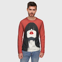 Лонгслив мужской Девушка на красном фоне, цвет: 3D-принт — фото 2