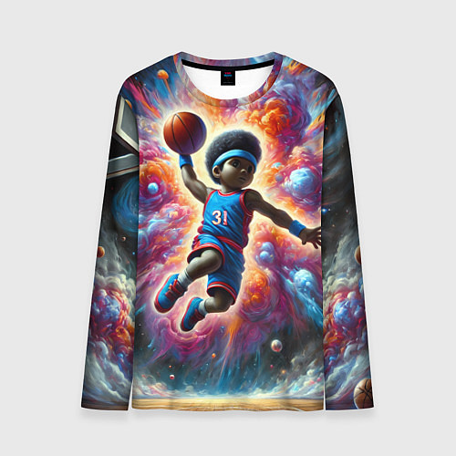 Мужской лонгслив Бейсболист и космос / 3D-принт – фото 1