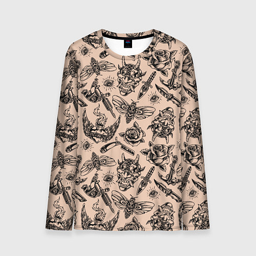 Мужской лонгслив Татуировка с цикадой и демоном Они - паттерн / 3D-принт – фото 1