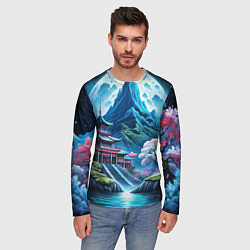 Лонгслив мужской Пейзаж Японии и горы, цвет: 3D-принт — фото 2