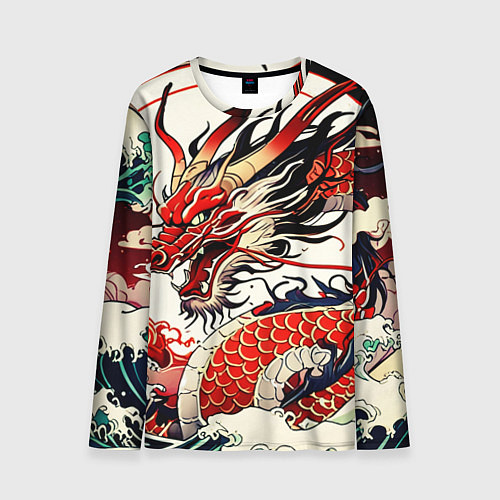 Мужской лонгслив Красный дракон в японском стиле ирезуми / 3D-принт – фото 1