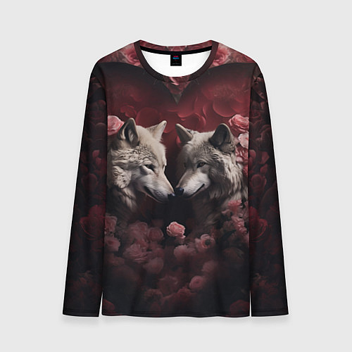Мужской лонгслив Волк и волчица в сердце / 3D-принт – фото 1